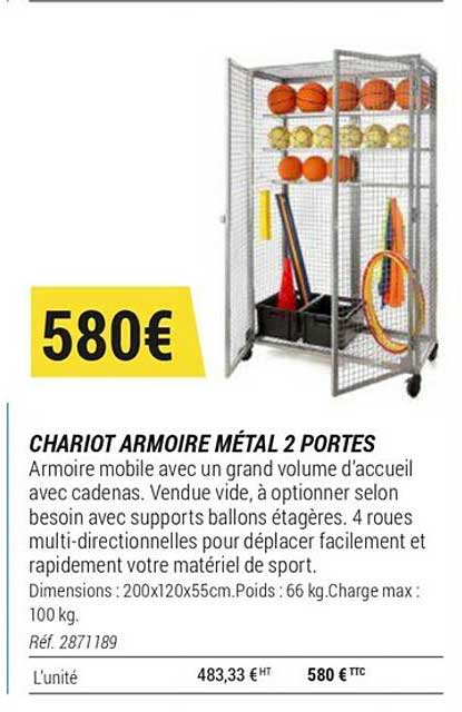Chariot Armoire Métal 2 Portes
