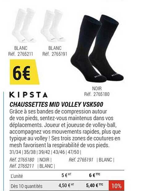 chaussettes mid volley vsk500 kipsta