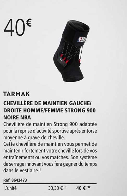 chevillière de maintien gauche - droite homme-femme strong 900 noire nba tarmak