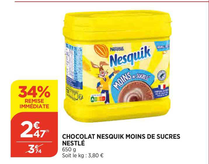 chocolat nesquik moins de sucres nestlé