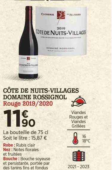 côte de nuits-villages domaine rossignol rouge 2019-2020