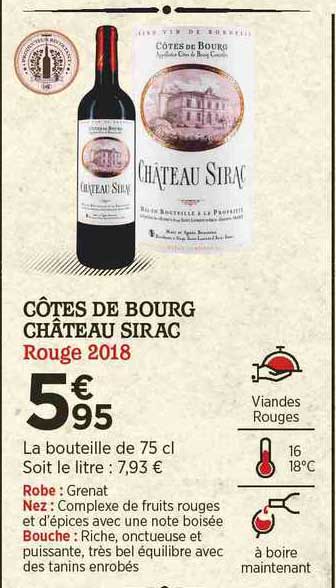 côtes de bourg château sirac rouge 2018