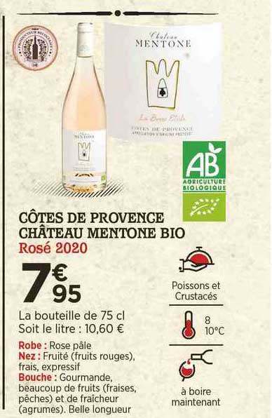 côtes de provence câteau mentone bio rosé 2020