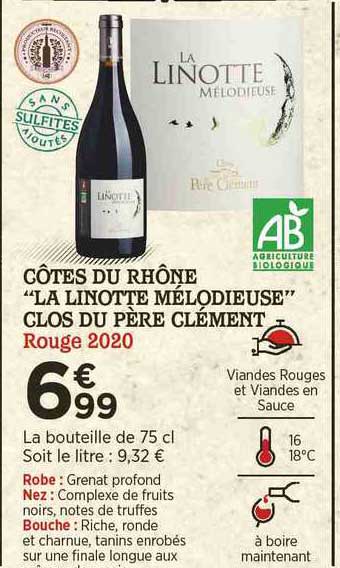 côtes du rhône "la linotte mélodieuse" clos du père clément rouge 2020