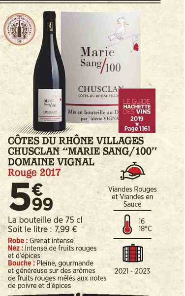 côtes du rhône villages chusclan "marie sans8100" domaine vignal rouge 2017