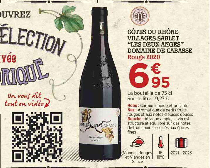 côtes du rhône villages sablet "les deux anges" domaine de cabasse rouge 2020