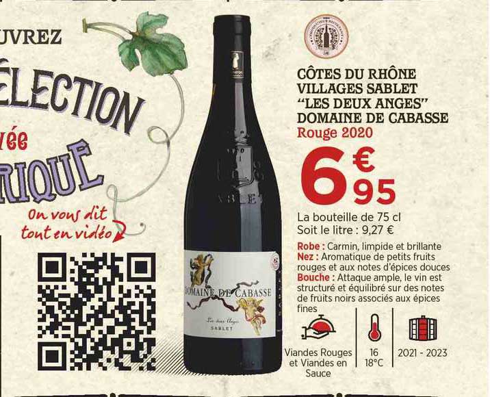 côtes du rhône villages sablet "les deux anges" domaine de cabasse rouge 2020