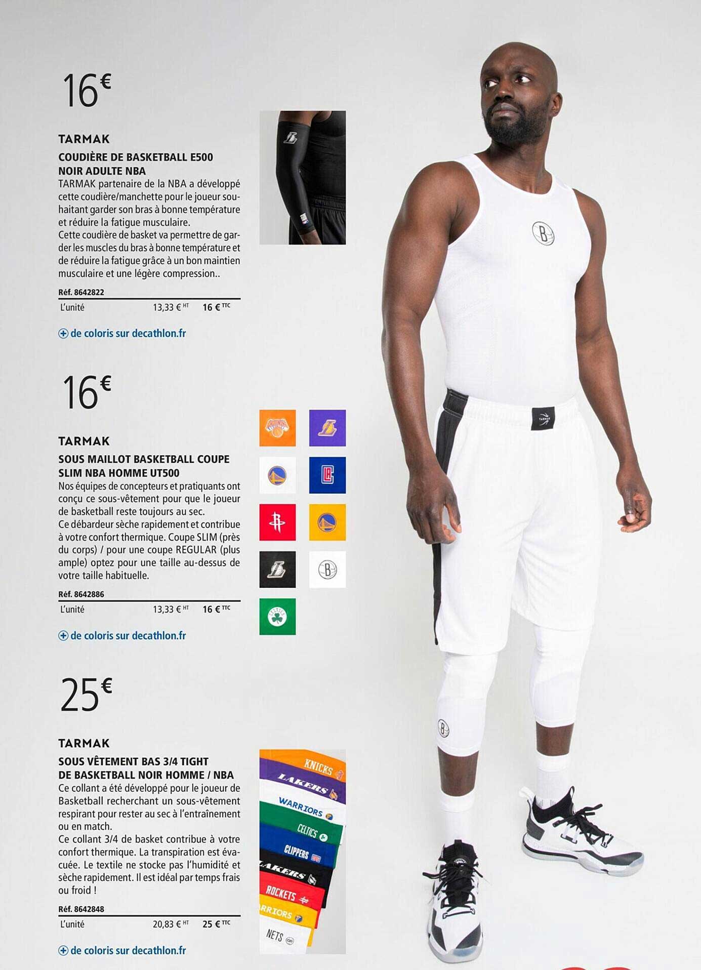 coudière de basketball e500 noir adulte nba, sous maillot basketball coupe slim nba homme ut500 tarmak, sous vêtement bas au tight de basketball noir homme -nba