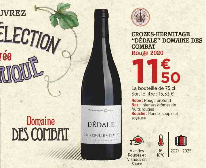 crozes-hermitage "dédale" domaine des combat rouge 2020