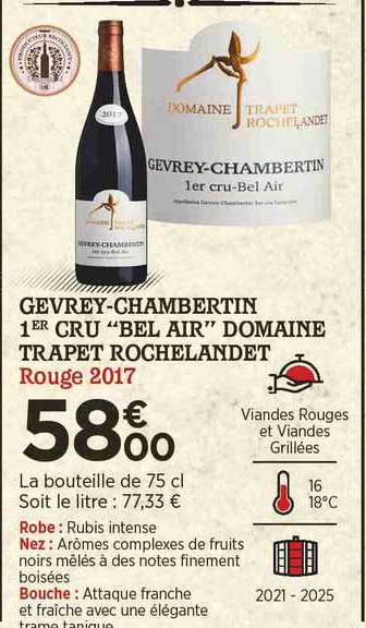 gevrey-chambertin 1er cru "bel air" domaine trapet rochelandet rouge 2017