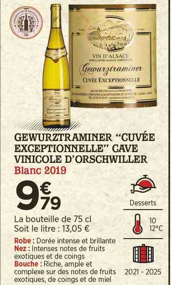 gewurztraminer "cuvée exceptionnelle" cave vinicole d'oschwiller blanc 2019