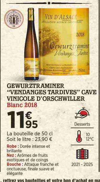 gewurztraminer "vendanges tardives" cave vinicole d'orschwiller blanc 2018