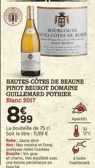 Hautes-côtes De Beaune Pinot Beurot Domaine Guillemard Pothier Blanc 2017