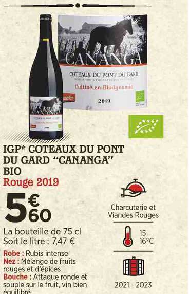 igp coteaux du pont du gard "cananga" bio rouge 2019