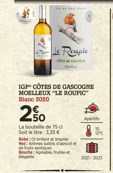 igp côtes de gascogne moelleux "le roupic" blanc 2020