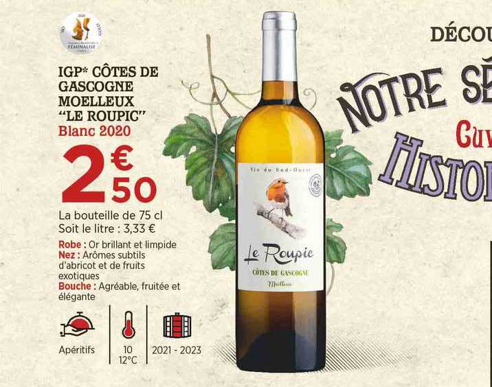 igp côtes de gascogne moelleux "le roupic" blanc 2020