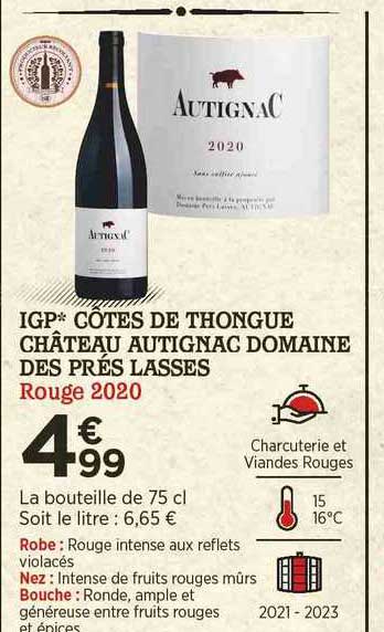 igp côtes de thongue château autignac domaine des prés lasses rouge 2020