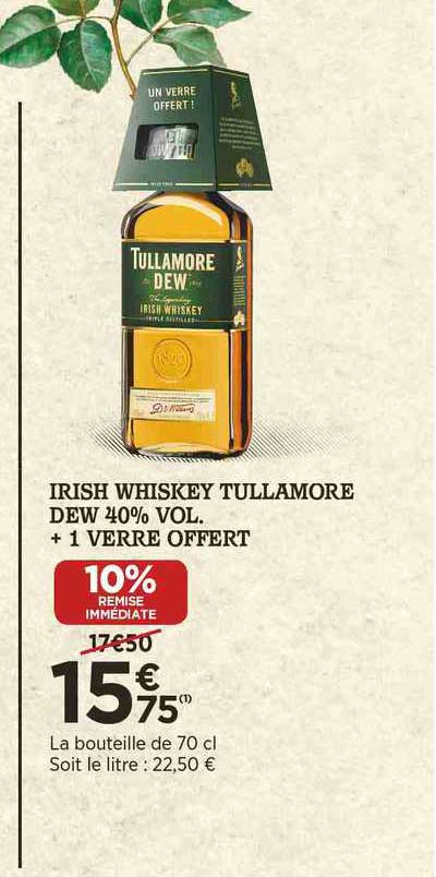 irish whiskey tullamore dew 40% vol. + 1 verre offert
