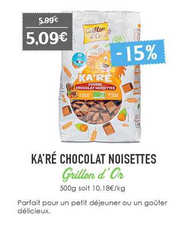 ka'ré chocolat noisettes grillon d'or