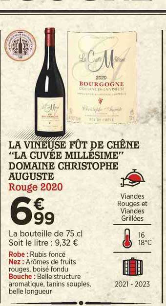 la vineuse fût de chêne "la cuvée millésime" domaine christophe auguste rouge 2020
