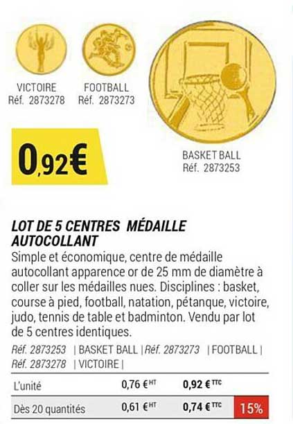 lot de 5 centres médaille autocollant
