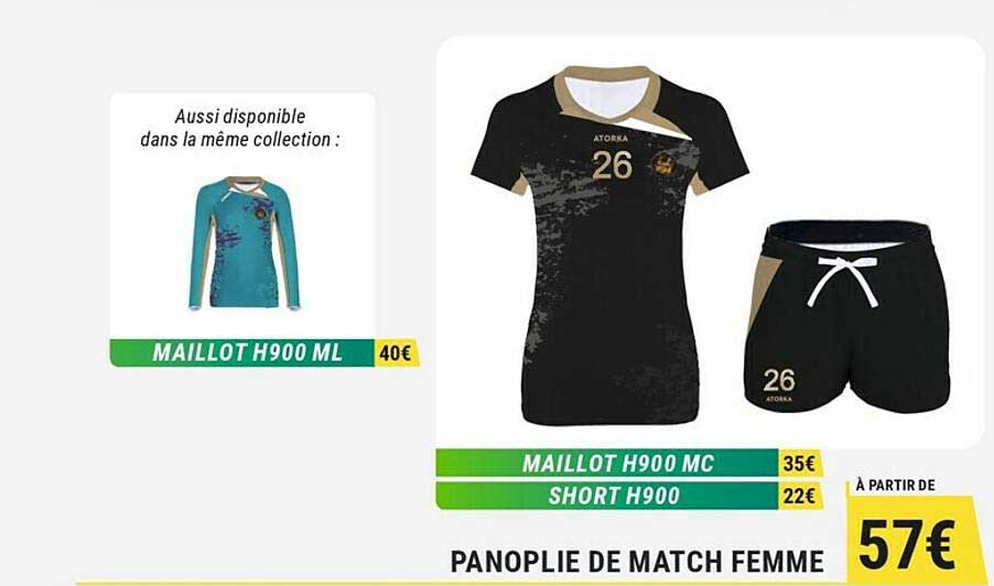 maillot h900 ml, maillot h900 mc, short h900, panoplie de match femme