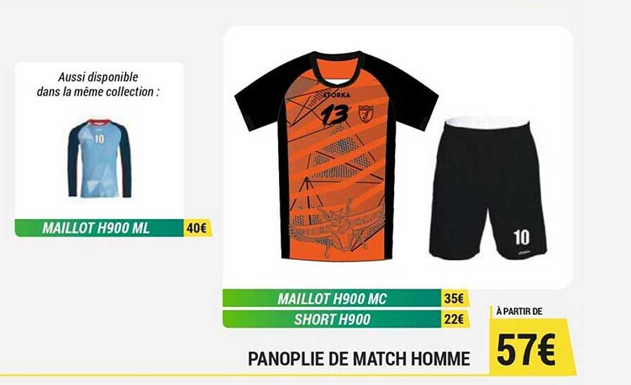 maillot h900 ml, maillot h900 mc, short h900, panoplie de match homme