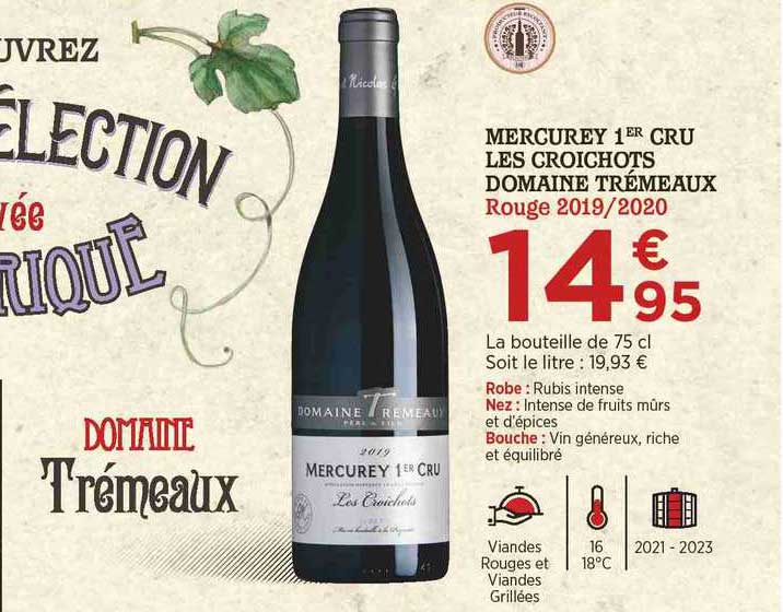 mercurey 1er cru les croichots domaine trémeaux rouge 2019-2020