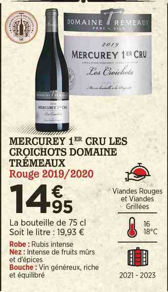 mercurey 1er cru les croichots domaine trémeaux rouge 2019-2020