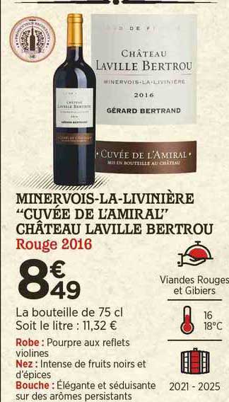 minervois-la-livinière "cuvée de l'amiral" château laville bertrou rouge 2016
