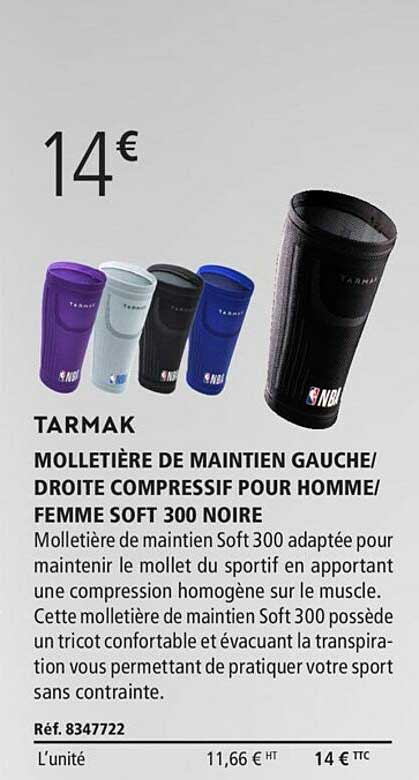 molletière de maintien gauche - droite compressif pour homme - femme soft 300 noire