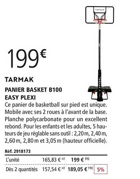 panier basket b100 easy plexi tarmak