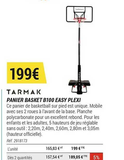 panier basket b100 easy plexi tarmak