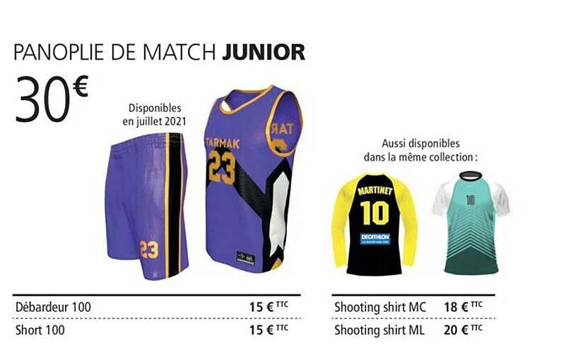 Panoplie De Match Junior, Débardeur 100, Short 100, Shooting Shirt Mc, Shooting Shirt Ml