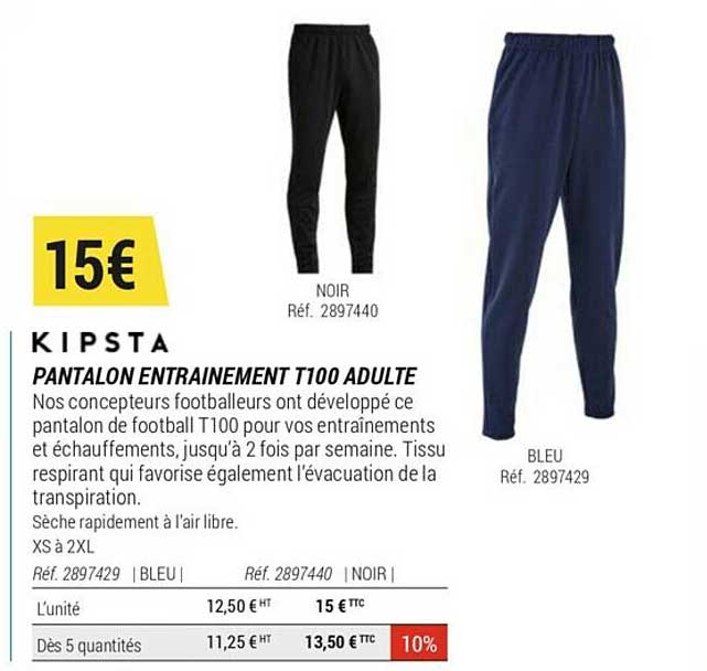 Pantalon Entraînement T100 Adulte Kipsta