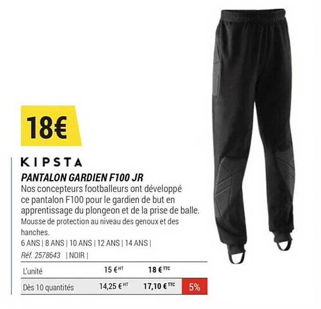 pantalon gardien f100 jr kipsta