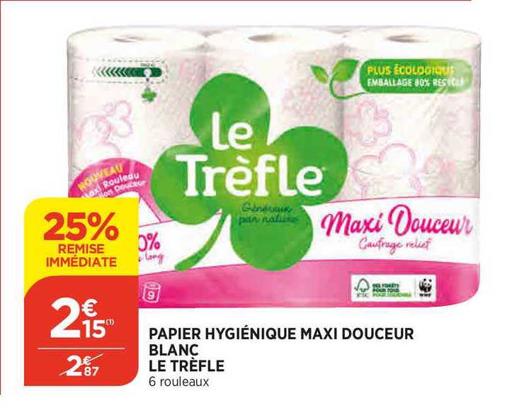 Papier Hygiénique Maxi Douceur Blanc Le Trèfle
