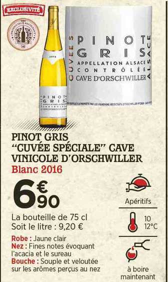 pinot gris "cuvée spéciale" cave vinicole d'orschwiller blanc 2016