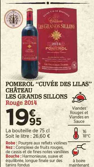 pomerol "cuvée des lilas" château les grands sillons rouge 2014