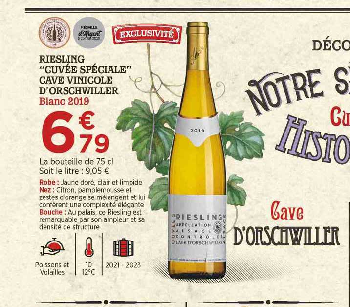 Riesling "cuvée Spéciale" Cave Vinicole D'orschwiller Blanc 2019