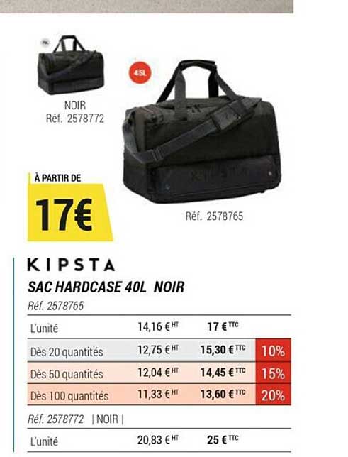 Sac Hardcase 40l Noir Kipsta
