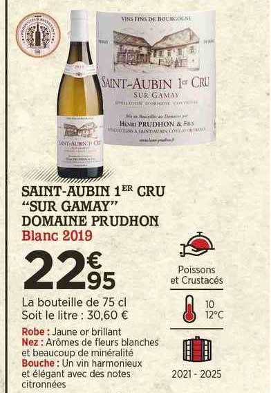 saint-aubin 1er cru "sur gamay" domaine prudhon blanc 2019