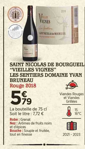 saint nicolas de bourgueil "vieilles vignes" les sentiers domaine yvan bruneau rouge 2018