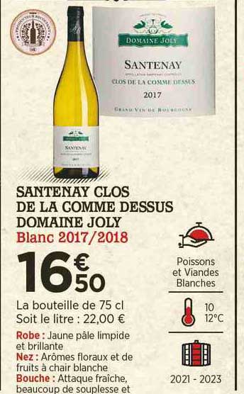 santenay clos de la comme dessus domaine joly blanc 2017-2018