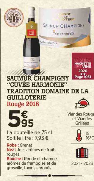 saumur champigny "cuvée harmonie" tradition domaine de la guilloterie rouge 2018