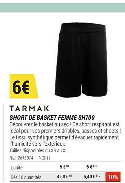 short de basket femme sh100 tarmak