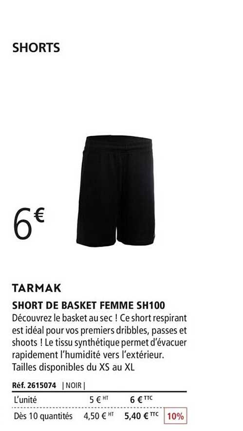short de basket femme sh100 tarmak
