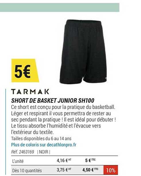 short de basket junior sh100 tarmak