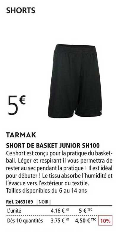 short de basket junior sh100 tarmak