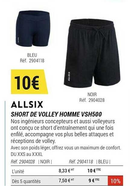short de volley homme vsh500 allsix